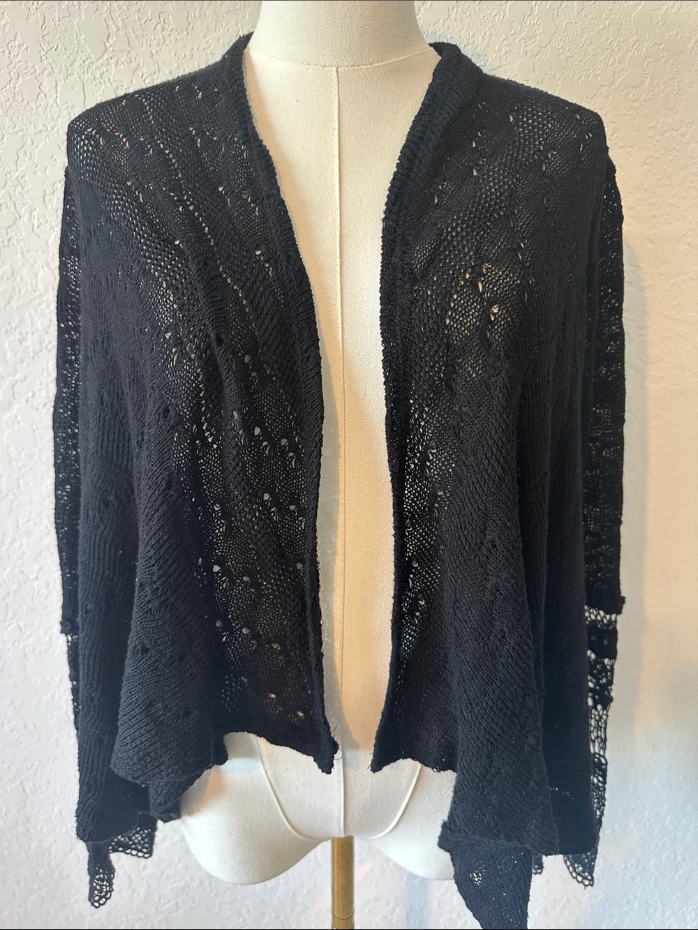 American Rag Small Lacy Black Open-Front Knit Cardigan Sweater